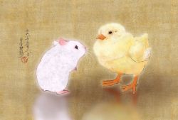 Rule 34 | animal, animal focus, bird, chick, chicken, faux traditional media, hamster, no humans, original, otamashimai