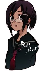 Rule 34 | 1girl, brown hair, bunbun, dark skin, dark-skinned female, glasses, original, school uniform, serafuku, solo, tan
