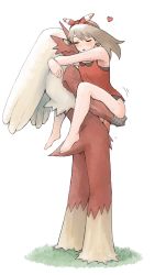 Rule 34 | 1boy, 1girl, barefoot, blaziken, blush, bottomless, bow hairband, brown hair, closed eyes, commentary request, creatures (company), eyelashes, furry, furry male, furry with non-furry, game freak, gen 3 pokemon, grass, hairband, heart, hetero, highres, interspecies, long hair, may (pokemon), nintendo, penis, pokemon, pokemon (creature), pokemon oras, pokephilia, raimaru, red hairband, red shirt, sex, shirt, sleeveless, sleeveless shirt, standing, suspended congress, uncensored, white background