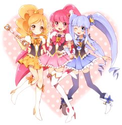 Rule 34 | 10s, 3girls, aino megumi, ako (ako0905), blonde hair, blue eyes, blue hair, blue legwear, blue skirt, boots, bow, brooch, cure honey, cure lovely, cure princess, earrings, eyelashes, hair ornament, hair ribbon, happinesscharge precure!, happy, heart, heart brooch, heart hair ornament, high heels, jewelry, knee boots, kneehighs, long hair, looking at viewer, magical girl, multiple girls, one eye closed, oomori yuuko, open mouth, pink bow, pink eyes, pink hair, pink skirt, ponytail, precure, puffy sleeves, ribbon, shirayuki hime, shirt, skirt, smile, socks, thigh boots, thighhighs, thighs, twintails, wide ponytail, wink, wrist cuffs, yellow eyes, yellow skirt, zettai ryouiki