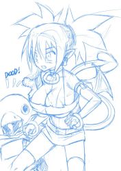 Rule 34 | 1girl, alternate breast size, bat wings, breast expansion, breasts, bursting breasts, cleavage, demon girl, demon tail, disgaea, earrings, etna (disgaea), huge breasts, jewelry, long hair, maydrawfag, miniskirt, monochrome, nippon ichi, prinny, skirt, skull, solo, strapless, tail, thighhighs, tube top, twintails, wings