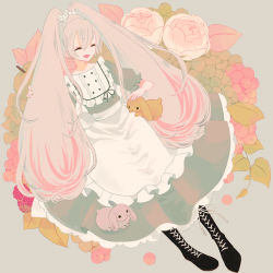 Rule 34 | 1girl, boots, rabbit, cross-laced footwear, dress, closed eyes, hatsune miku, lace-up boots, long hair, miri (cherryjelly), pink hair, solo, twintails, very long hair, vocaloid