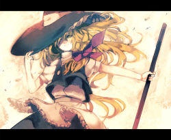 Rule 34 | 1girl, bad id, bad pixiv id, blonde hair, braid, broom, female focus, hat, hat tip, kirisame marisa, letterboxed, one-eyed, shippo (skink), skink, solo, touhou, witch, witch hat, yellow eyes