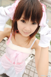 Rule 34 | amami haruka, cosplay, dress, gloves, hair ribbon, hiromichi, idolmaster, idolmaster (classic), ribbon
