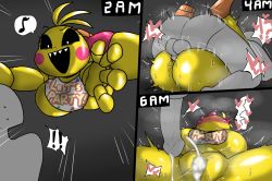 Rule 34 | !, !!, 1boy, 1girl, after vaginal, aftersex, bald, blush, breasts, chica, colored skin, enigi09, five nights at freddy&#039;s, gradient background, grey background, grey skin, hetero, highres, huge breasts, huge penis, lying, lying on person, mating press, musical note, on person, penis, pussy, pussy juice, sex, speech bubble, sweat, testicles, tongue, tongue out, toy chica, vaginal