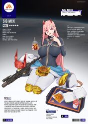 Rule 34 | 1girl, assault rifle, barcode, black bodysuit, bodysuit, boosty username, breasts, burger, character name, chicken nuggets, commentary, cup, disposable cup, drinking straw, earrings, english commentary, english text, fang, fast food, food, full body, girls&#039; frontline, gun, hair ornament, hairpin, heart, heart earrings, helmet, highres, holding, holding cup, horns, ice cream, j adsen, jewelry, large breasts, long hair, mixed-language commentary, mole, mole under eye, multiple hairpins, official alternate costume, open mouth, paid reward available, pink hair, red eyes, red horns, rifle, russian commentary, russian text, sig mcx, sig mcx (girls&#039; frontline), sig mcx (trans-dimensional sentinel) (girls&#039; frontline), sig sauer, sitting, smile, solo, space helmet, tray, very long hair, vkusno i tochka, weapon, weapon name, white bodysuit