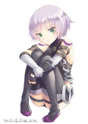 Rule 34 | 1girl, absurdres, arm belt, ass, bandaged arm, bandages, bare shoulders, belt, black footwear, black gloves, black panties, black shirt, black thighhighs, boots, closed mouth, commentary request, facial scar, fate/grand order, fate (series), fingerless gloves, full body, gloves, green eyes, halterneck, highres, hugging own legs, jack the ripper (fate/apocrypha), knees up, looking at viewer, panties, parted lips, purple footwear, scar, scar across eye, scar on cheek, scar on face, shirt, short hair, silver hair, simple background, single glove, sitting, sleeveless, sleeveless shirt, smile, solo, tattoo, thigh boots, thighhighs, underwear, white background, yumoto motoyu