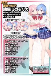 Rule 34 | blue hair, breasts, large breasts, moroboshi mika, moroboshi rika, nijigen kanojo, pink hair, profile page, siblings, sisters, skirt, small breasts, three sizes
