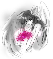 Rule 34 | angel wings, dizzy (guilty gear), feathered wings, guilty gear, guilty gear x, hair ribbon, hair rings, heart, kinomin, long hair, lowres, nude, partially colored, ribbon, solo, wings