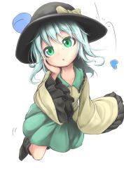 Rule 34 | 1girl, :o, absurdres, bad id, bad pixiv id, bow, green eyes, green hair, hat, hat bow, heart, highres, komeiji koishi, long sleeves, lv21, matching hair/eyes, open mouth, short hair, solo, touhou