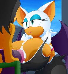 Rule 34 | 1boy, 1girl, breasts, cum, cum on body, cum on breasts, cum on upper body, ejaculation, ejaculation between breasts, furry, hetero, huge breasts, large areolae, large breasts, looking at another, paizuri, rouge the bat, sex, slickehedge, smile, sonic (series)