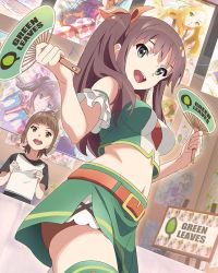 Rule 34 | 10s, 2girls, :d, belt, brown hair, hand fan, green eyes, hair ribbon, hisami nanami, long hair, looking at viewer, midriff, multiple girls, official art, okamoto miyu, open mouth, paper fan, poster (medium), poster (object), ribbon, skirt, smile, solo focus, thighhighs, twintails, uchiwa, wake up girls!, wake up girls! stage no tenshi