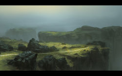 Rule 34 | air724, bad id, bad pixiv id, cliff, grass, landscape, letterboxed, no humans, original, path, road, scenery, sky, stone