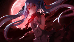 Rule 34 | 1girl, bandages, blue hair, cloud, crying, floating hair, full moon, hand on own chest, hatsune miku, long hair, moon, night, red eyes, sky, solo, star (sky), starry sky, very long hair, vocaloid, yuuki kira