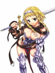 Rule 34 | 1girl, armor, bikini armor, blonde hair, blue eyes, breasts, cleavage, highres, large breasts, leina (queen&#039;s blade), queen&#039;s blade, revealing clothes, thong, wide hips