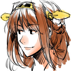 Rule 34 | 1girl, black eyes, brown hair, closed mouth, headgear, kantai collection, kongou (kancolle), portrait, ruukii drift, simple background, sketch, smile, solo, white background