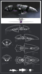 Rule 34 | absurdres, baranha, battlecruiser (eve online), blueprint (medium), cannon, commentary, concept art, energy cannon, english text, eve online, from above, from behind, from below, from side, glowing, grey background, grey theme, highres, military, military vehicle, multiple views, no humans, original, science fiction, spacecraft, thrusters, turret, vehicle focus