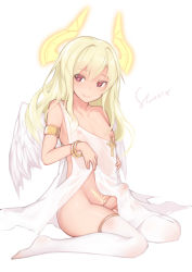 Rule 34 | 1boy, angel wings, armlet, bad id, bad pixiv id, bangle, bare shoulders, bracelet, bulge, cross, erection, erection under clothes, full body, glowing, groin, halo, heart, heart-shaped pupils, highres, jewelry, long hair, looking at viewer, male focus, nipple piercing, nipple slip, nipples, no shoes, original, penis, piercing, precum, pubic tattoo, red eyes, see-through, simple background, sitting, smile, solo, stmast, symbol-shaped pupils, tattoo, thighhighs, thighs, trap, tsurime, uncensored, wariza, wet, wet clothes, white background, white thighhighs, white wings, wings