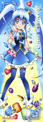 Rule 34 | 10s, 1girl, absurdres, blue eyes, blue hair, blue thighhighs, brooch, character name, crown, cure princess, eyebrows, happinesscharge precure!, heart, heart brooch, highres, mini crown, official art, precure, satou masayuki, shirayuki hime, solo, thighhighs, twintails