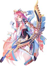 Rule 34 | 1girl, absurdly long hair, bow (weapon), broken, broken weapon, covering privates, covering breasts, full body, hair ornament, hair over one eye, holding, holding bow (weapon), holding weapon, jurakudai (oshiro project), long hair, official art, oshiro project:re, oshiro project:re, pink hair, red eyes, sho (runatic moon), solo, thighhighs, torn clothes, transparent background, very long hair, weapon, white thighhighs