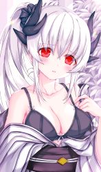 Rule 34 | 1girl, alternate costume, alternate hairstyle, breasts, collarbone, cowboy shot, dragon girl, dragon horns, fate/grand order, fate (series), grey hair, grey kimono, highres, horns, japanese clothes, kimono, kiyohime (fate), kiyohime (fate/grand order), kiyohime (swimsuit lancer) (fate), kiyohime (third ascension) (fate), morizono shiki, multiple horns, obi, off shoulder, red eyes, sash, small breasts, solo, underwear, wide sleeves, yukata