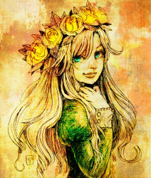 Rule 34 | 1girl, dora (risunofuko12), flower, green eyes, hair flower, hair ornament, ib (kouri), mary (ib), smile, solo