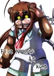 Rule 34 | bear, brown hair, cosplay, crossover, english text, eyebrows, five nights at freddy&#039;s, freddy fazbear, glowing, glowing eyes, highres, kantai collection, kuma (kancolle), kuma (kancolle) (cosplay), no humans, non-humanoid robot, pun, robot, teikoku gensui, thick eyebrows