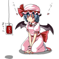 Rule 34 | + +, 1girl, bat wings, blood, blood bag, blue hair, blush, fa no hito, female focus, fishing, fishing hook, fishing line, flat chest, hat, heart, kneeling, red eyes, remilia scarlet, short hair, simple background, solo, touhou, translated, wings, wrist cuffs