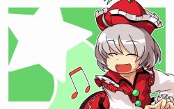 Rule 34 | 1girl, closed eyes, female focus, hat, iyau, lyrica prismriver, musical note, open mouth, silver hair, smile, solo, star (symbol), touhou