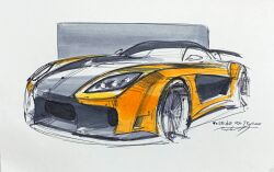 Rule 34 | car, fast &amp; furious, highres, ink (medium), keito (mczzru kei), marker (medium), mazda, mazda rx-7, mazda rx-7 fd, motor vehicle, no humans, signature, sketch, solo, spoiler (automobile), sports car, the fast and the furious, the fast and the furious: tokyo drift, traditional media, vehicle focus, vehicle name, veilside