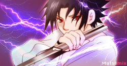 Rule 34 | 1boy, black hair, gradient background, male focus, mutsumix, naruto, naruto (series), red eyes, solo, sword, uchiha sasuke, weapon