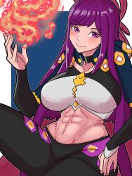 Rule 34 | abs, alternate costume, fire emblem, fire emblem engage, highres, ivy (fire emblem), looking at viewer, midriff, mnejing30, navel, nintendo, purple eyes, purple hair, sage outfit (fire emblem engage), toned