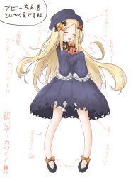 Rule 34 | 1girl, :d, abigail williams (fate), arrow (symbol), black bow, black dress, black footwear, black hat, blonde hair, bloomers, blush, bow, bug, butterfly, closed eyes, commentary request, dress, fate/grand order, fate (series), forehead, hair bow, hat, highres, hugging object, insect, long hair, long sleeves, open mouth, orange bow, parted bangs, polka dot, polka dot bow, shoes, simple background, sleeves past fingers, sleeves past wrists, smile, solo, stuffed animal, stuffed toy, tan (kiriya0752), teddy bear, underwear, very long hair, white background, white bloomers