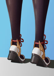 Rule 34 | 1girl, absurdres, black pantyhose, blue background, bu weizhuang, chinese commentary, commentary request, ganyu (genshin impact), genshin impact, head out of frame, highres, ledge, legs, lower body, pantyhose, shoes, simple background, solo, tiptoes, white footwear