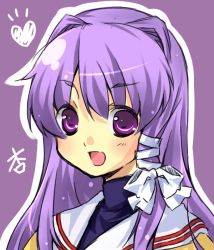 Rule 34 | 00s, clannad, fujibayashi kyou, hair intakes, long hair, purple eyes, purple hair, ryou-tan+, school uniform, solo
