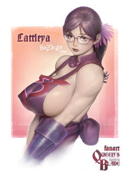 Rule 34 | 1girl, bazinga, black hair, blue eyes, breasts, cattleya (queen&#039;s blade), cattleya (queen's blade), covered erect nipples, detached collar, elbow gloves, gloves, huge breasts, impossible clothes, lips, lipstick, low ponytail, makeup, mature female, ponytail, queen&#039;s blade, sagging breasts, sideboob, solo, strap gap, weapon merchant cattleya