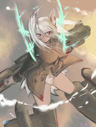 Rule 34 | 1girl, breasts, dutch angle, glasses, head wings, heidimarie w. schnaufer, highres, hirschgeweih antennas, large breasts, mishiro shinza, panties, solo, strike witches, striker unit, underwear, uniform, white hair, white panties, wings, world witches series