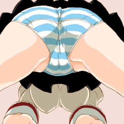 Rule 34 | 10s, 1girl, ass, blue hair, blue panties, breasts, cameltoe, from behind, large breasts, lowres, mahou shoujo madoka magica, mahou shoujo madoka magica (anime), miki sayaka, panties, pantyshot, school uniform, shinama, skirt, solo, striped clothes, striped panties, trefoil, underwear, upskirt