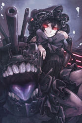 Rule 34 | 10s, 1girl, a-er (akkij0358), a nanji (akkij0358), abyssal ship, black hair, detached sleeves, dress, glowing, glowing eyes, gothic lolita, highres, horns, isolated island oni, kantai collection, lolita fashion, long hair, pale skin, pantyhose, red eyes, smile, solo