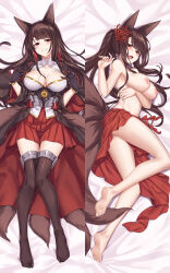 Rule 34 | 1girl, :d, akagi (azur lane), akagi (paradise amaryllis) (azur lane), animal ears, arm support, arm under breasts, artist request, azur lane, bare legs, bare shoulders, bikini, bikini bottom only, bikini skirt, black gloves, blush, breasts, brown hair, cleavage, close-up, eyeshadow, flower, fox ears, fox girl, fox tail, full body, gloves, grin, groin, hair flower, hair ornament, hairclip, hand on own chest, hands up, highres, hip focus, japanese clothes, kimono, kitsune, knees together feet apart, leg up, long hair, lying, makeup, medium breasts, miniskirt, multiple tails, no panties, on back, on side, open mouth, pleated skirt, ponytail, red bikini, red eyes, red eyeshadow, red flower, red kimono, red skirt, sakura empire (emblem), skirt, smile, solo, spider lily, swimsuit, tail, thighhighs, thighs, topless, very long hair
