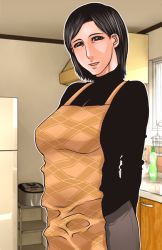 Rule 34 | apron, black hair, breasts, housewife, kitchen, lips, mature female, original, paradiddle, refrigerator, rice cooker, short hair, sink, smile, sweater, turtleneck
