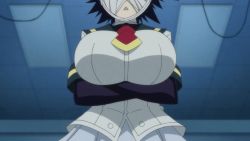 Rule 34 | 10s, 1girl, animated, animated gif, blue hair, bodysuit, bodysuit under clothes, bouncing breasts, breasts, huge breasts, medaka box, naze youka, school uniform, short hair, solo, talking
