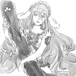 Rule 34 | 1girl, azura (fire emblem), fire emblem, fire emblem fates, graphite (medium), greyscale, insarability, log, long hair, looking at viewer, monochrome, monochrome, nintendo, simple background, smile, solo, traditional media, white background