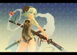Rule 34 | 1girl, absurdres, black hairband, black one-piece swimsuit, blue eyes, breasts, cameltoe, closed mouth, contrapposto, cowboy shot, dual wielding, flower, ghost, hairband, highres, hitodama, holding, holding sheath, katana, konpaku youmu, konpaku youmu (ghost), letterboxed, looking away, no pants, one-piece swimsuit, ribbon, sakuya tsuitachi, scabbard, school swimsuit, see-through, serious, sheath, sheathed, shiny clothes, shirt, short hair, silver hair, simple background, small breasts, solo, swimsuit, swimsuit under clothes, sword, thighs, touhou, weapon, wet, wet clothes, wet shirt, white background