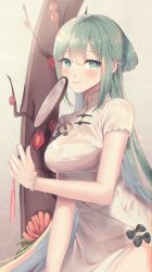 Rule 34 | 1girl, absurdres, aqua eyes, aqua hair, breasts, china dress, chinese clothes, cleavage, cleavage cutout, close-up, clothing cutout, commentary, dress, hand fan, hatsune miku, highres, huge filesize, large breasts, leehwa, looking at viewer, paper fan, shaohua hatsune miku, solo, uchiwa, vocaloid