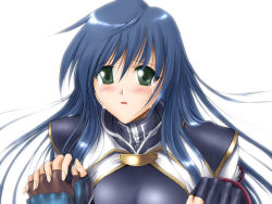 Rule 34 | 1boy, 1girl, blue hair, breasts, commentary request, fayt leingod, gloves, green eyes, holding hands, interlocked fingers, long hair, maria traydor, pin.x, simple background, solo focus, star ocean, star ocean till the end of time, white background