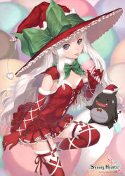 Rule 34 | 10s, 1girl, :p, absurdres, bare shoulders, blue eyes, christmas, elbow gloves, familiar, food, gloves, hat, heart, highres, ice cream, image sample, melty (shining hearts), red gloves, sega, shining (series), shining hearts, shining world, solo, sorbe (shining hearts), sweatdrop, thighhighs, tongue, tongue out, tony taka, witch, witch hat