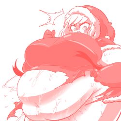 Rule 34 | 1girl, belt, breasts, christmas, fat, gloves, huge breasts, mad8867, obese, santa costume, weight gain
