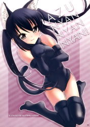 Rule 34 | 1girl, animal ears, black hair, brown eyes, cat ears, cat tail, elbow gloves, gloves, highres, ichiba ko&#039;ushi, k-on!, kittysuit, leotard, nakano azusa, nontraditional playboy bunny, paw pose, solo, tail, thighhighs, twintails
