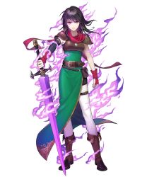 Rule 34 | 1girl, armor, black hair, boots, breastplate, earrings, fingerless gloves, fire emblem, fire emblem: thracia 776, fire emblem cipher, fire emblem heroes, full body, gloves, glowing, highres, holding, holding sword, holding weapon, jewelry, mareeta (fire emblem), nintendo, official art, pants, red eyes, solo, standing, sword, thigh strap, transparent background, weapon